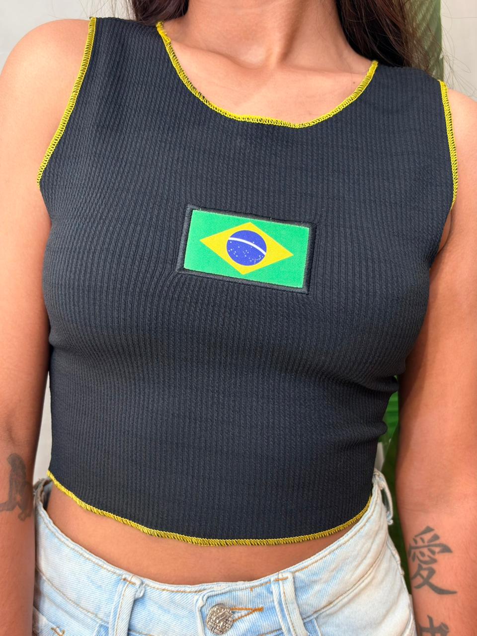 Cropped em Anarruga Regata Fru-Fru Brasil Ref. 1890