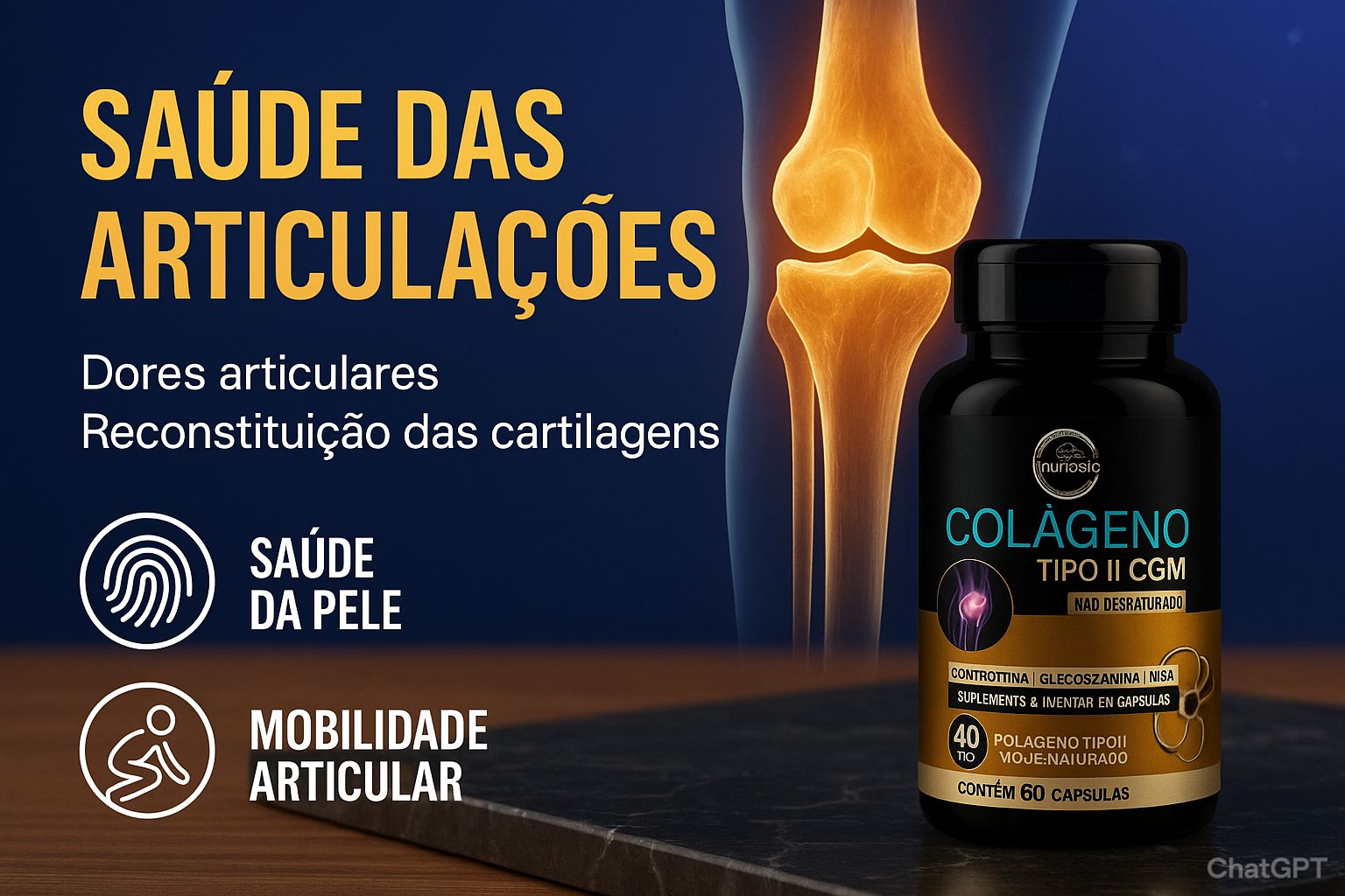 Colágeno Tipo 2 CGM + Glucosamina + Condroitina + MSM 60 Caps; Premium (1)