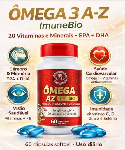KIT 1 Ômega 3 A-Z - 20 Vitaminas e Minerais + EPA DHA + 1 Colágeno Tipo 2 + CGM