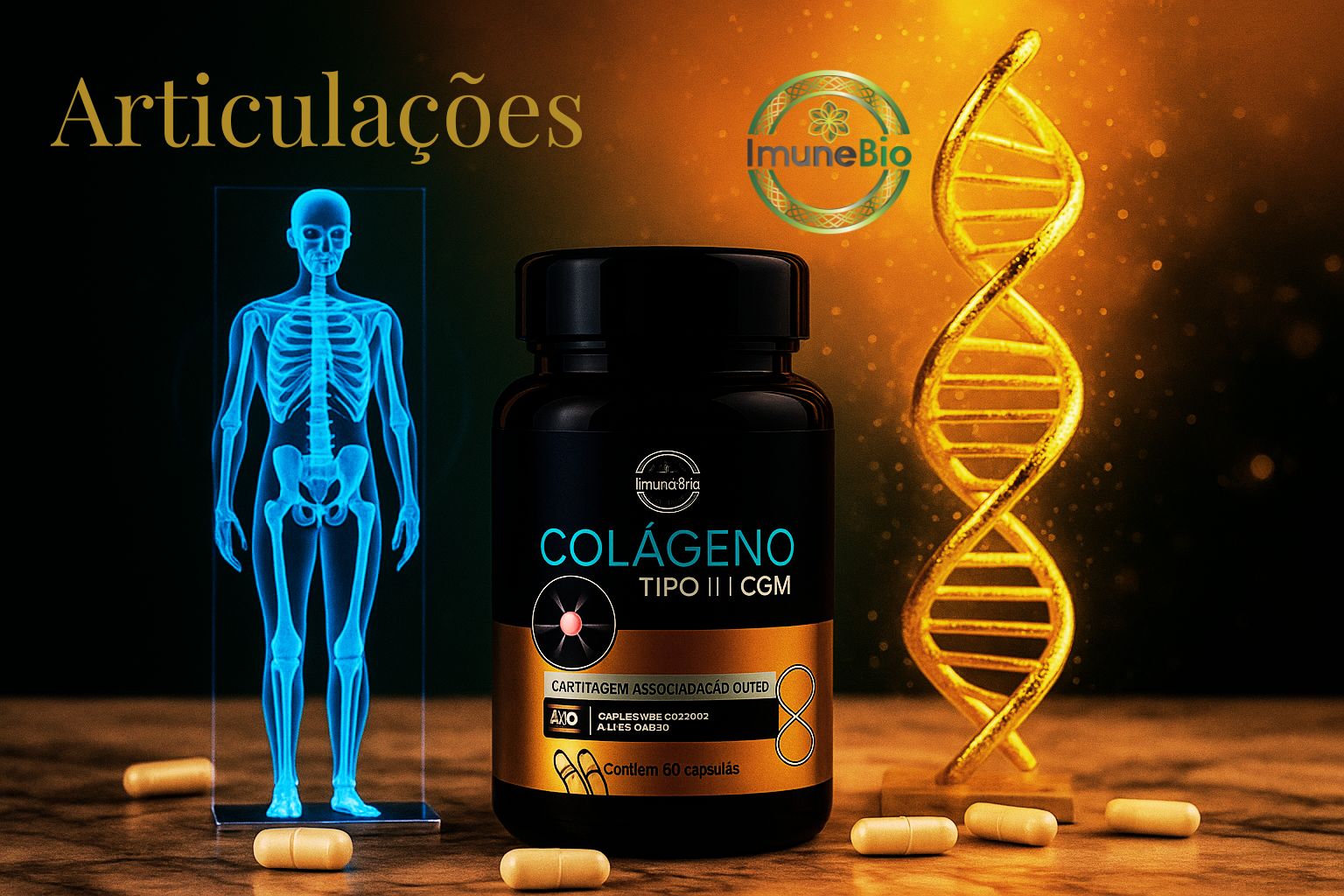 KIT 1 Ômega 3 A-Z - 20 Vitaminas e Minerais + EPA DHA + 1 Colágeno Tipo 2 + CGM