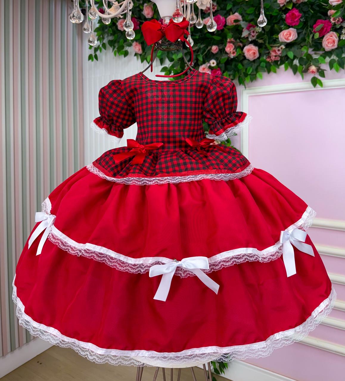 Vestido Junino Mimadine Luxo Fernanda Vermelho